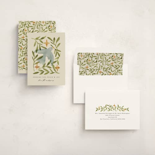 This is a cream non photo holiday cards with standard by Amy Kross called finding the light printing on signature in standard