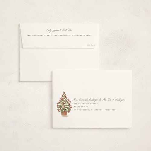 This is a santa suit non photo holiday cards with standard by Creo Study called preppy tree printing on signature in standard