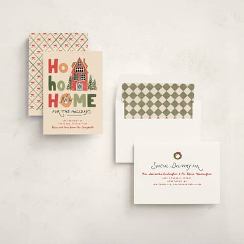 This is a eggnog non photo holiday cards with standard by Creo Study called ho ho home printing on signature in standard
