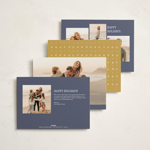 This is a cobalt non photo holiday cards with standard by Grae called angels sing printing on signature in standard