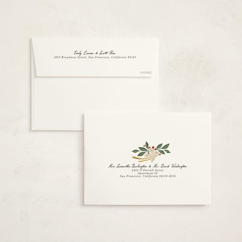 This is a cobalt non photo holiday cards with standard by Grae called angels sing printing on signature in standard
