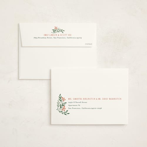 This is a pine non photo holiday cards with standard by Amy Kross called festive blooms printing on signature in standard