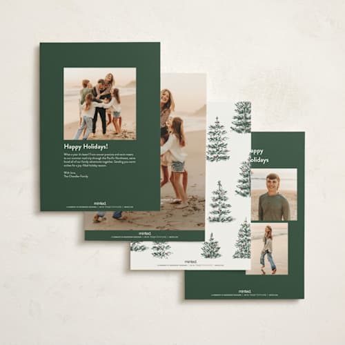 This is a snow non photo holiday cards with standard by Angela Garrick called festive forest printing on signature in standard