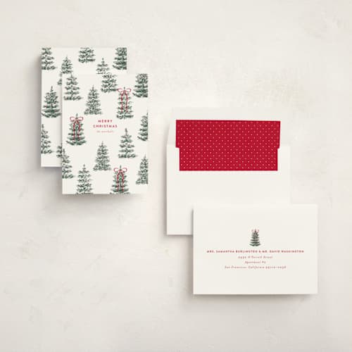 This is a snow non photo holiday cards with standard by Angela Garrick called festive forest printing on signature in standard