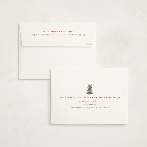 This is a snow non photo holiday cards with standard by Angela Garrick called festive forest printing on signature in standard