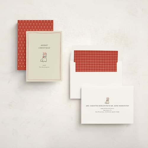 This is a poinsettia non photo holiday cards with standard by Becky Nimoy called scottie dog printing on signature in standard