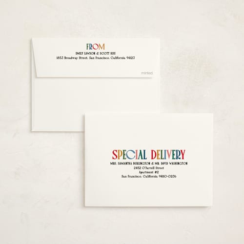 This is a gumdrop non photo holiday cards with standard by Owl and Toad called colorful characters printing on signature in standard
