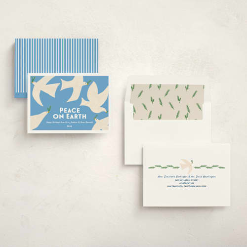 This is a sky non photo holiday cards with standard by Erika Firm called california doves printing on signature in standard