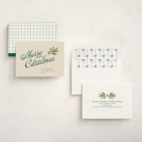 This is a vanilla non photo holiday cards with standard by Erika Firm called vanilla pine printing on signature in standard