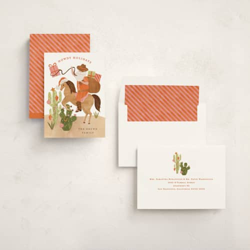 This is a georgia peach non photo holiday cards with standard by Sarah Knight called howdy holidays y'all printing on signature in standard