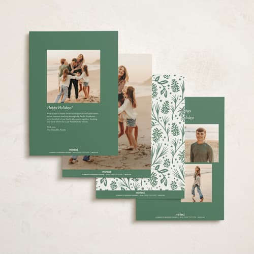This is a wintergreen non photo holiday cards with standard by Jennifer Wick called pines and pinecones printing on signature in standard