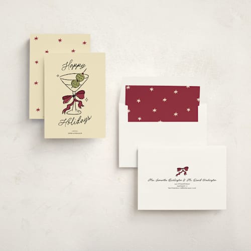 This is a holly berry non photo holiday cards with standard by Helena Vitto called cin cin! printing on signature in standard