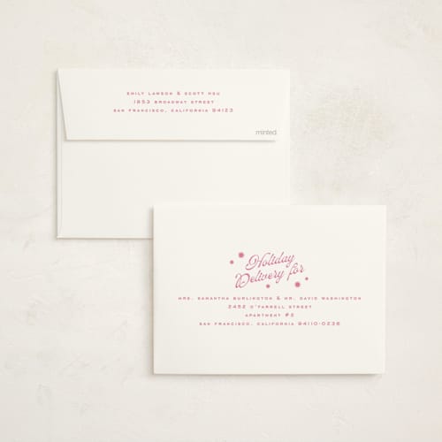 This is a ribbon candy non photo holiday cards with standard by Wildfield Paper Co called retro candy stripe printing on signature in standard