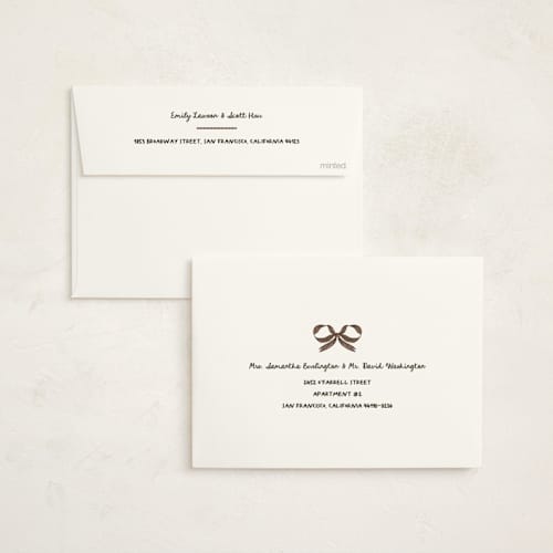 This is a spice non photo holiday cards with standard by Leah Bisch called gingham ribbon printing on signature in standard