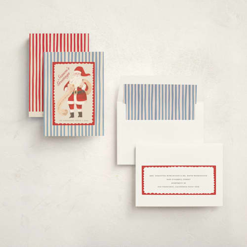 This is a wintermint non photo holiday cards with standard by Teju Reval called greetings from santa printing on signature in standard