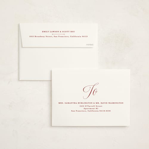 This is a rosy cheeks non photo holiday cards with standard by Kate Ahn called with flourish printing on signature in standard