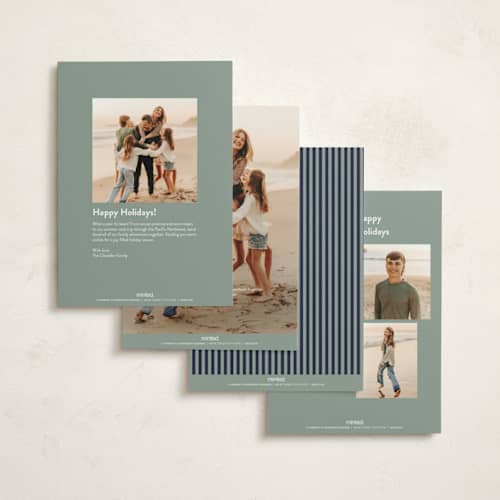 This is a sage non photo holiday cards with standard by Sara Hicks Malone called holiday move printing on signature in standard