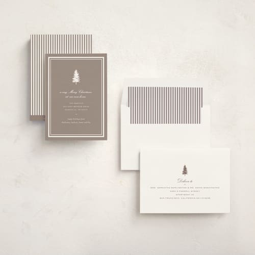 This is a cocoa non photo holiday cards with standard by Sara Hicks Malone called holiday move printing on signature in standard