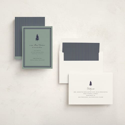 This is a sage non photo holiday cards with standard by Sara Hicks Malone called holiday move printing on signature in standard