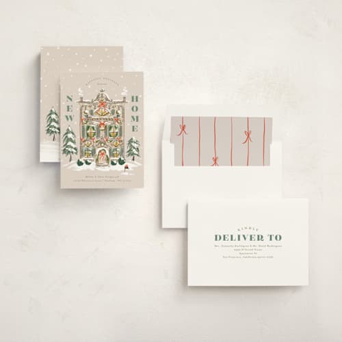 This is a eggnog non photo holiday cards with standard by Jackie Crawford called new home holiday house printing on signature in standard