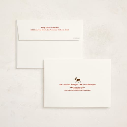 This is a sleigh ride non photo holiday cards with standard by Lauren Jinhee called vintage north pole printing on signature in standard