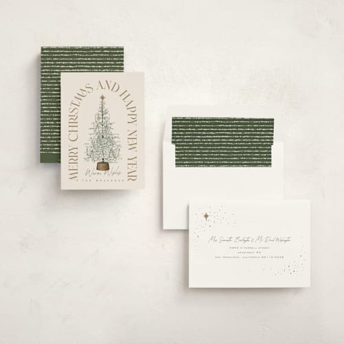This is a eggnog non photo holiday cards with standard by Leah Bisch called festive tree printing on signature in standard