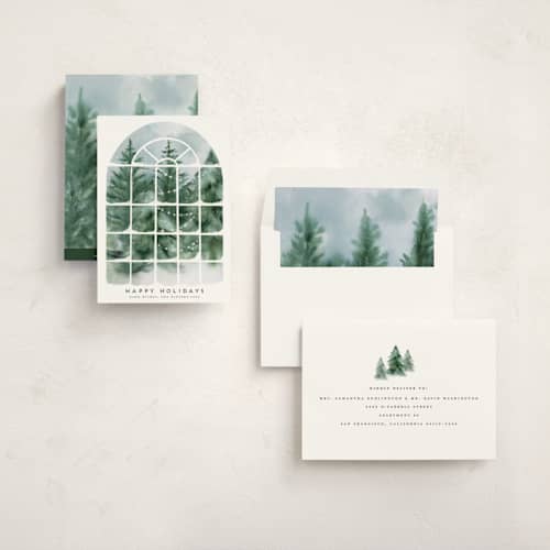 This is a wreath non photo holiday cards with standard by Petra Kern called winter sunroom vista printing on signature in standard
