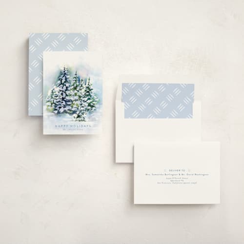This is a frost non photo holiday cards with standard by Nicole Walsh called snowy forest printing on signature in standard