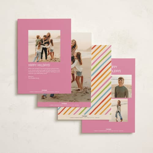 This is a rainbow non photo holiday cards with standard by Snow and Ivy called love and cheer printing on signature in standard