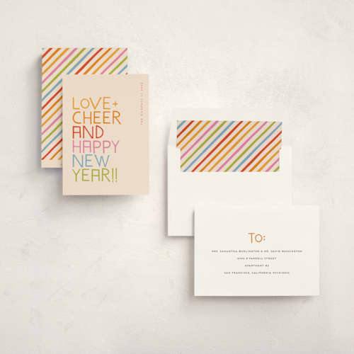 This is a rainbow non photo holiday cards with standard by Snow and Ivy called love and cheer printing on signature in standard