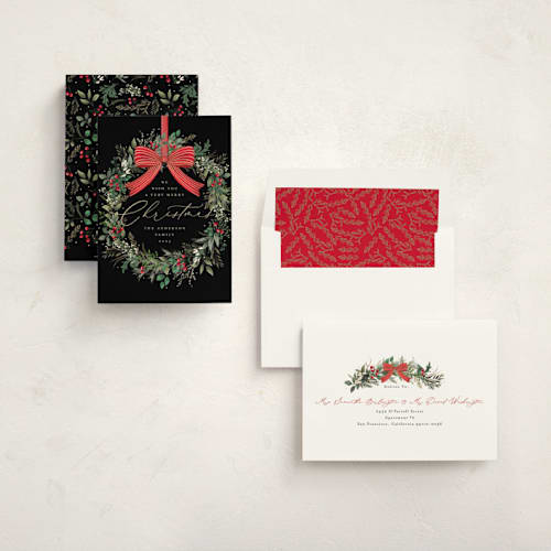 This is a holly berry new year photo cards with standard by Susan Moyal called festive holiday printing on signature in standard