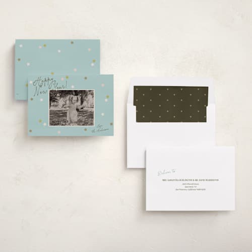 This is a frost new year photo cards with standard by Ani Somi called shiny star printing on recycled smooth signature in standard