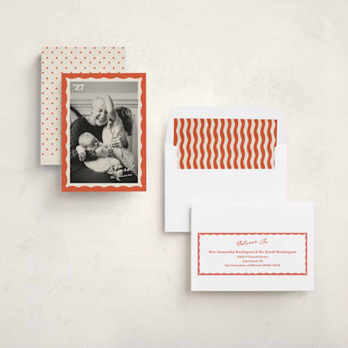 This is a hibiscus new year photo cards with standard by Creo Study called squiggle frame printing on recycled smooth signature in standard