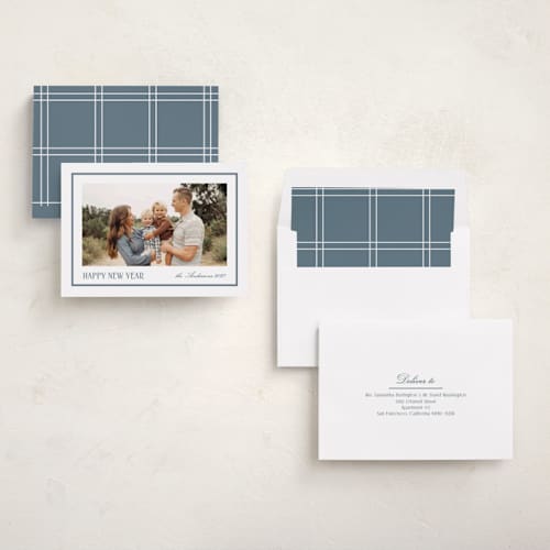 This is a denim new year photo cards with standard by Nicole Walsh called timeless frame printing on recycled smooth signature in standard