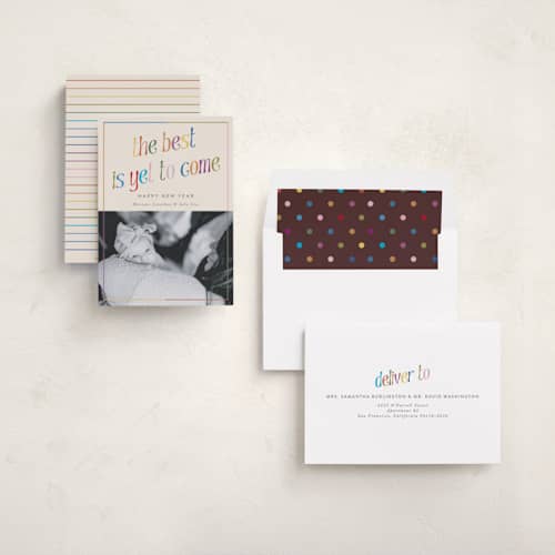 This is a cream new year photo cards with standard by lulu and isabelle called the best printing on recycled smooth signature in standard