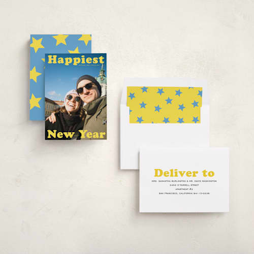 This is a halo new year photo cards with standard by Creo Study called bold greeting printing on recycled smooth signature in standard