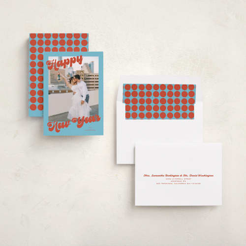 This is a cerulean new year photo cards with standard by Kelly Watkins called fun times printing on recycled smooth signature in standard