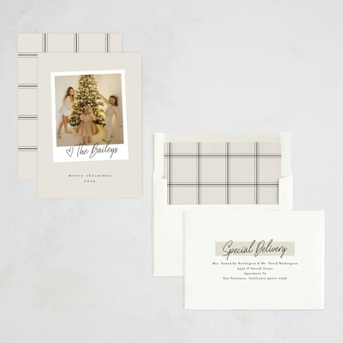 This is a cream new year photo cards with standard by Karidy Walker called holiday snapshot printing on recycled smooth signature in standard