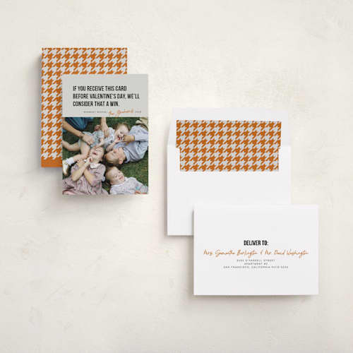 This is a tangerine new year photo cards with standard by Karen Glenn called new year win printing on recycled smooth signature in standard