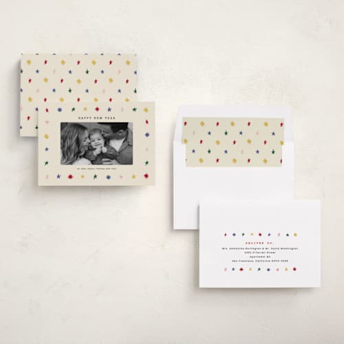 This is a eggnog new year photo cards with standard by Amy Kross called ernestine printing on recycled smooth signature in standard