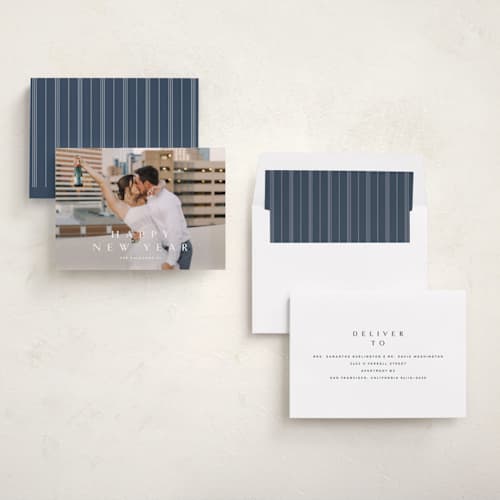 This is a snow new year photo cards with standard by Stacey Meacham called boldly stated printing on recycled smooth signature in standard