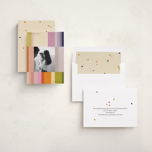 This is a rainbow new year photo cards with standard by Sumak Studio called happy colors printing on recycled smooth signature in standard