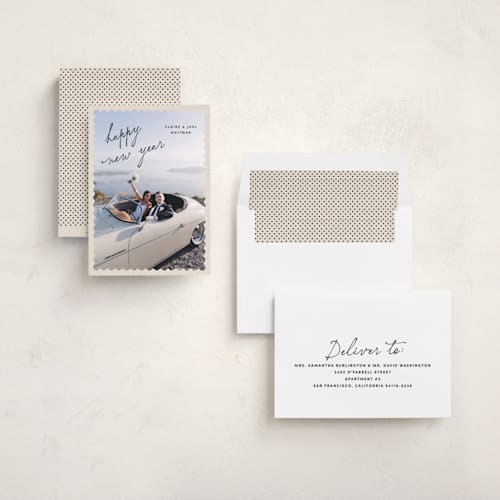 This is a ink new year photo cards with standard by Pixel and Hank called in frame printing on recycled smooth signature in standard