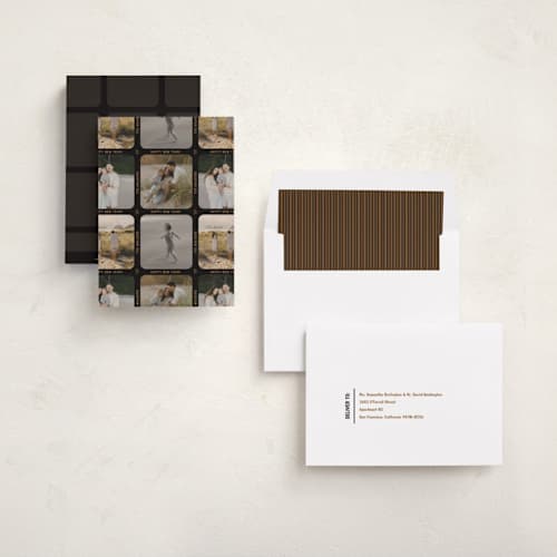 This is a black coffee new year photo cards with standard by Meggy Masters called contact sheet printing on recycled smooth signature in standard