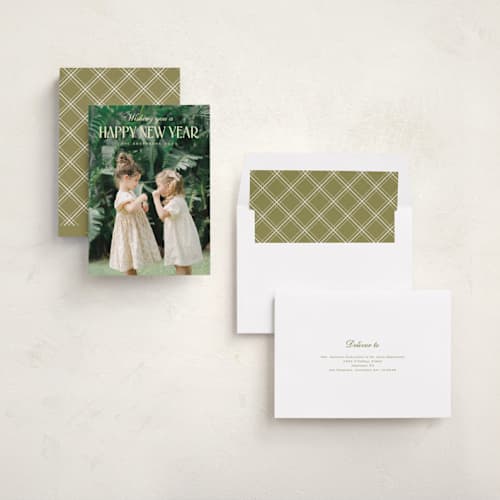 This is a buttercream new year photo cards with standard by Nicole Walsh called modern dawn printing on recycled smooth signature in standard