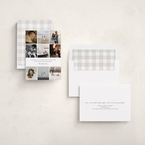 This is a snow new year photo cards with standard by Angela Garrick called treasures printing on recycled smooth signature in standard