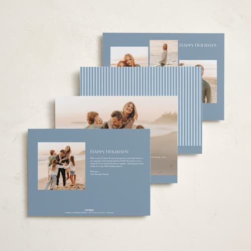 This is a powder new year photo cards with standard by Sara Hicks Malone called pinstripe printing on recycled smooth signature in standard