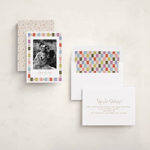 This is a gumdrop new year photo cards with standard by Tamara Hilje called starry tokens printing on recycled smooth signature in standard
