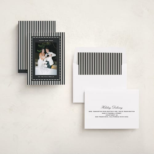 This is a midnight new year photo cards with standard by Kristie Kern called portofino printing on recycled smooth signature in standard