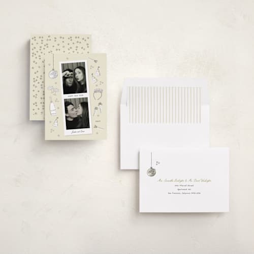 This is a champagne new year photo cards with standard by frau brandt called new year fun printing on recycled smooth signature in standard
